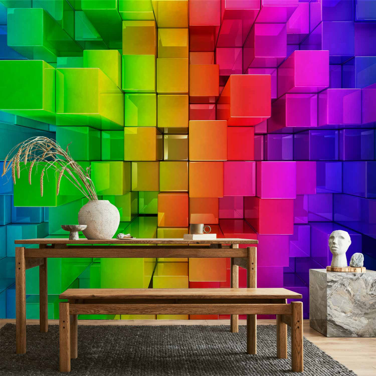Photo Wallpaper Colorful Abstraction - background with colorful cubic figures in a rainbow pattern 62273 additionalImage 6
