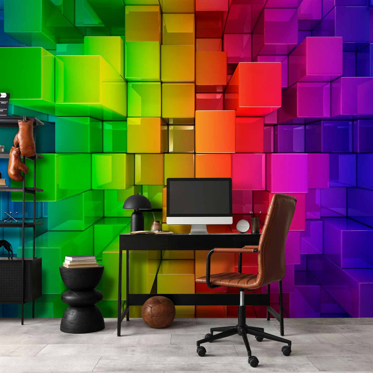 Photo Wallpaper Colorful Abstraction - background with colorful cubic figures in a rainbow pattern 62273 additionalImage 4
