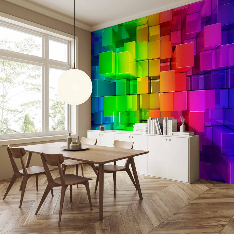 Photo Wallpaper Colorful Abstraction - background with colorful cubic figures in a rainbow pattern 62273 additionalImage 7