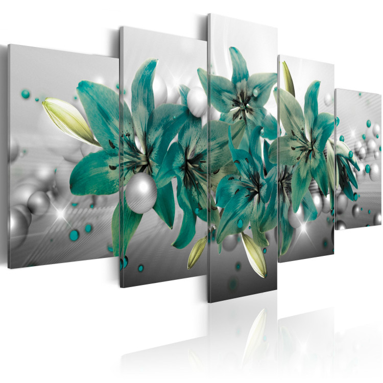 Canvas Turquoise Bouquet (5-piece) - Lilies in Full Bloom on Gray Background 92973 additionalImage 2