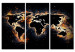 Canvas Art Print Flames of the World (3-part) - fiery world map on a black background 94773