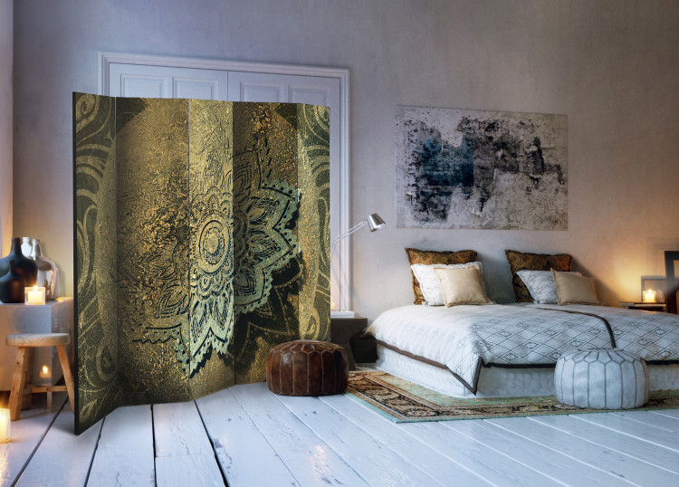 Room Divider Golden Treasure II - oriental mandala on a background of 3D motif ornaments 95473 additionalImage 4