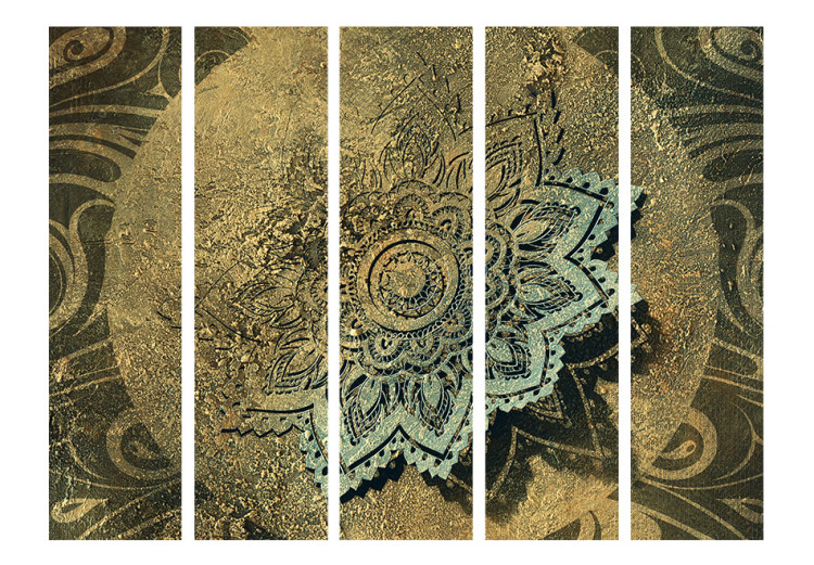 Room Divider Golden Treasure II - oriental mandala on a background of 3D motif ornaments 95473 additionalImage 3