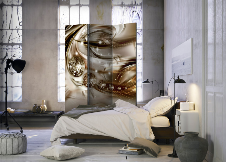 Room Separator Chocolate Tide - abstract brown and glowing swirling waves 95573 additionalImage 2