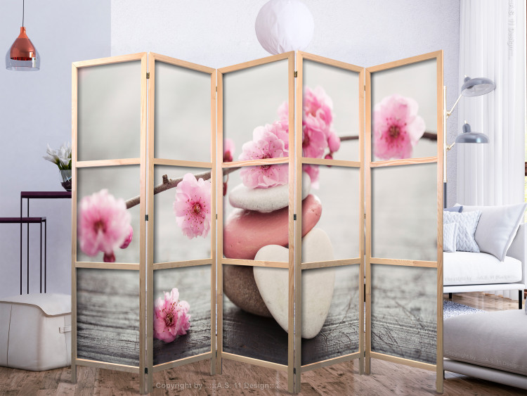 Room Divider Zen Flowers II - heart-shaped colorful stones and pink plants 96073 additionalImage 8
