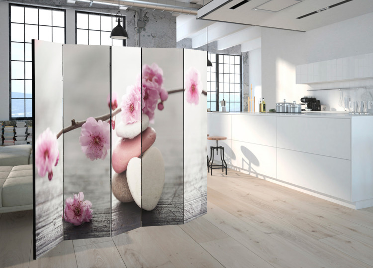 Room Divider Zen Flowers II - heart-shaped colorful stones and pink plants 96073 additionalImage 4