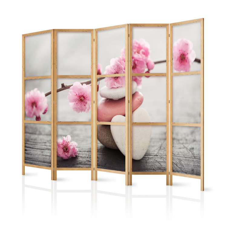 Room Divider Zen Flowers II - heart-shaped colorful stones and pink plants 96073 additionalImage 5
