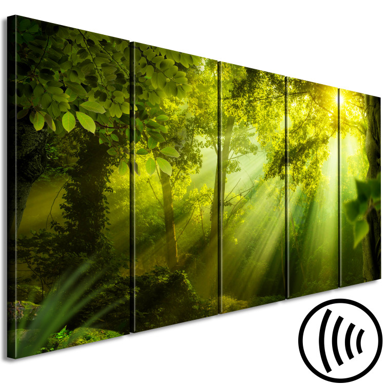 Canvas Print In the Sunlight (5-part) Narrow - Enchanting Green Forest Landscape 108083 additionalImage 6