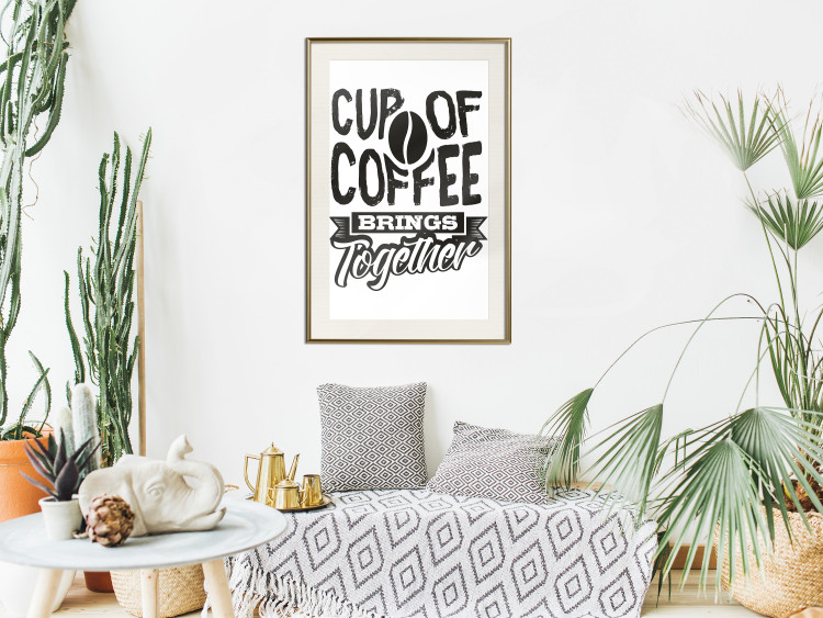 Poster Cup of Coffee Brings Together - black and white text and a coffee bean 114683 additionalImage 21