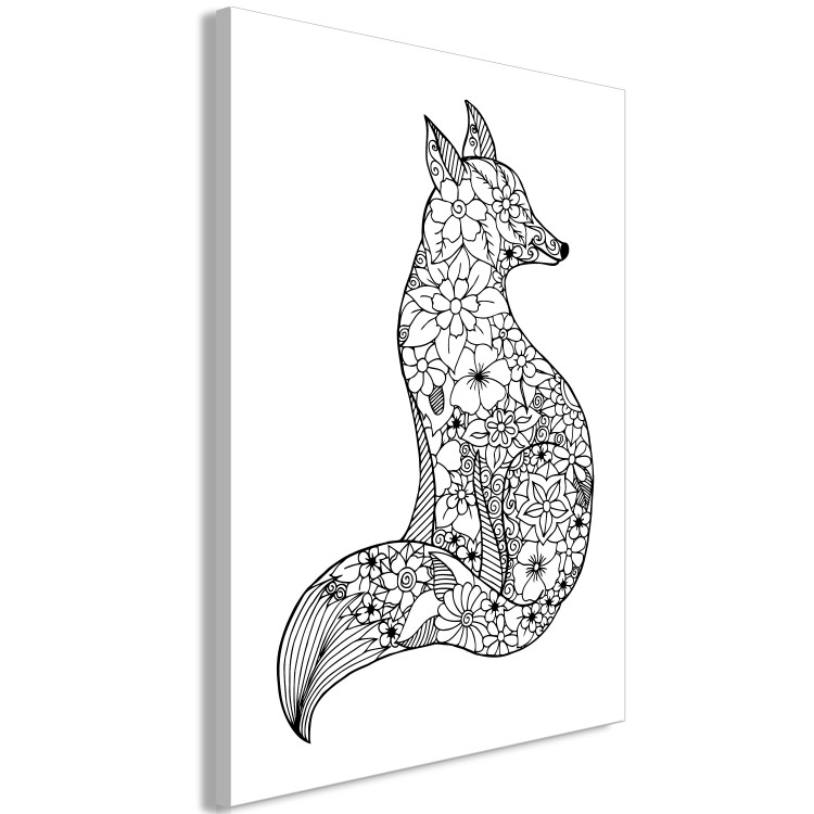 Canvas Art Print Fox in Floral Pattern (1-part) - Black and White Animal Pattern 114783 additionalImage 2