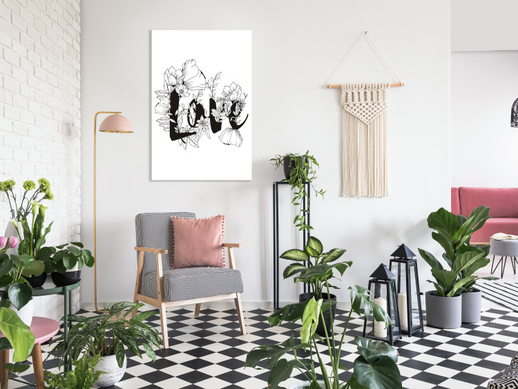 Canvas Print Blooming love - Love inscription surrounded by flowers in line art 116483 additionalImage 3