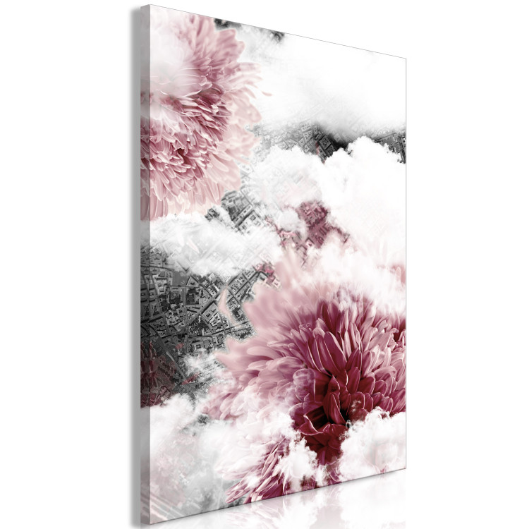 Canvas Art Print Dahlia clouds - interpenetrating photos of clouds and pink flowers 122783 additionalImage 2