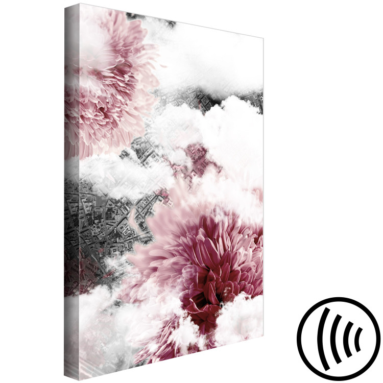 Canvas Art Print Dahlia clouds - interpenetrating photos of clouds and pink flowers 122783 additionalImage 6
