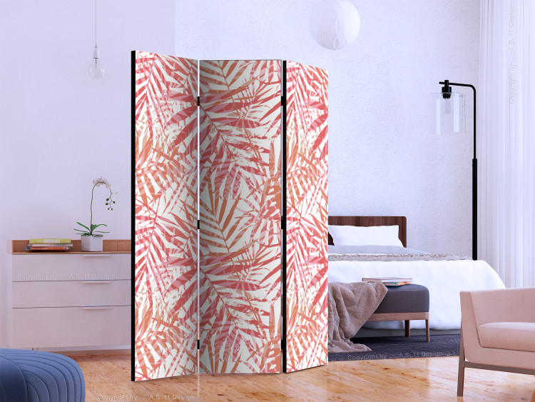 Room Divider Screen Palm Red - light texture of red palm leaves on a white background 122983 additionalImage 2