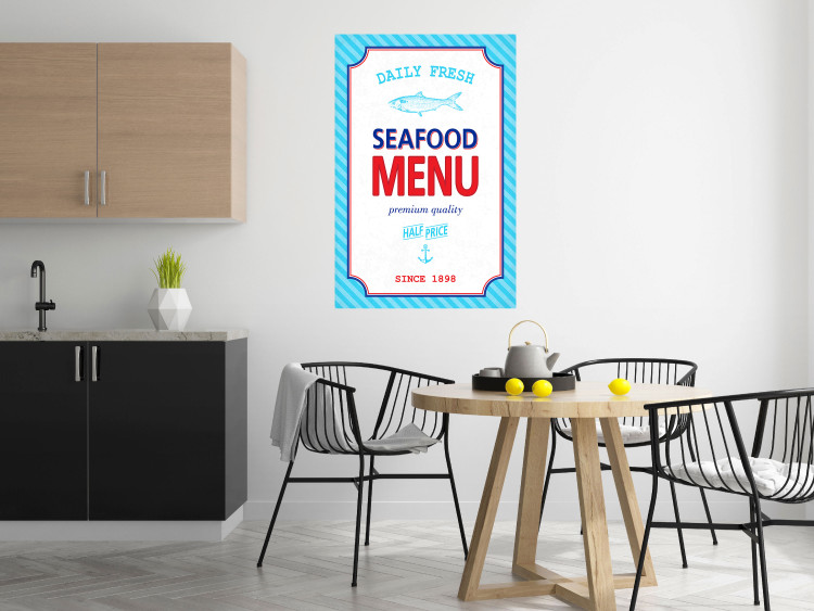 Wall Poster Menu - blue advertising pattern with English captions and fish 123583 additionalImage 17