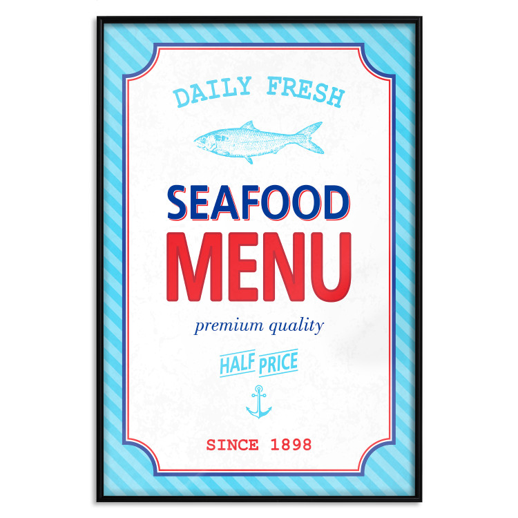 Wall Poster Menu - blue advertising pattern with English captions and fish 123583 additionalImage 18