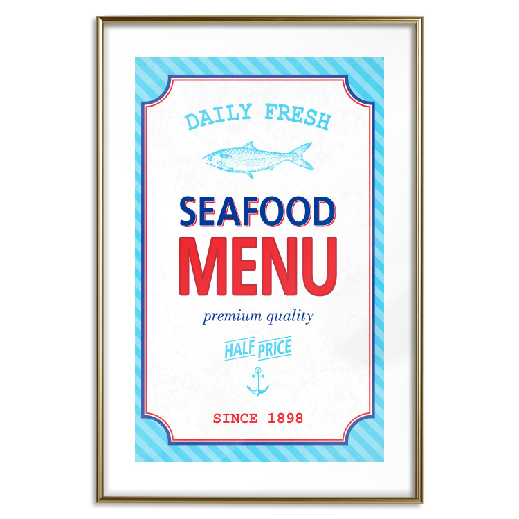 Wall Poster Menu - blue advertising pattern with English captions and fish 123583 additionalImage 14