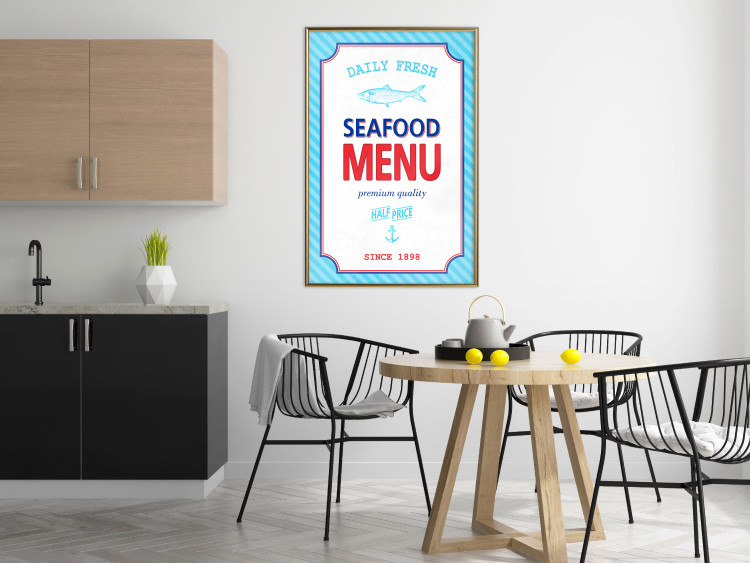 Wall Poster Menu - blue advertising pattern with English captions and fish 123583 additionalImage 5
