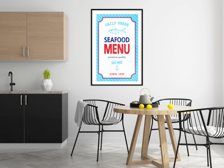 Wall Poster Menu - blue advertising pattern with English captions and fish 123583 additionalImage 4