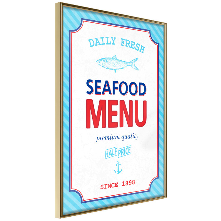 Wall Poster Menu - blue advertising pattern with English captions and fish 123583 additionalImage 12