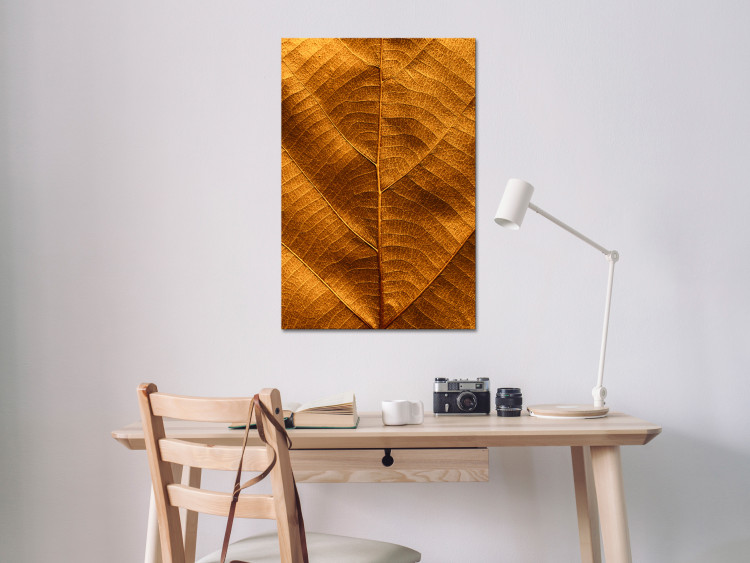 Canvas Art Print Leaf nerve - a golden colour photograph with a botanical motif 123783 additionalImage 3