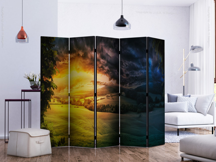 Room Divider Twilight over the Valley II (5-piece) - colorful landscape of fields and meadows 124183 additionalImage 2