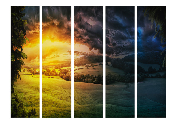 Room Divider Twilight over the Valley II (5-piece) - colorful landscape of fields and meadows 124183 additionalImage 3