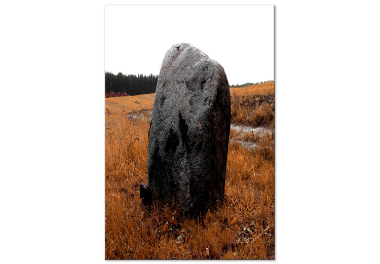 Canvas Boulder in the meadow - autumn landscape showing a stone in the field 124383