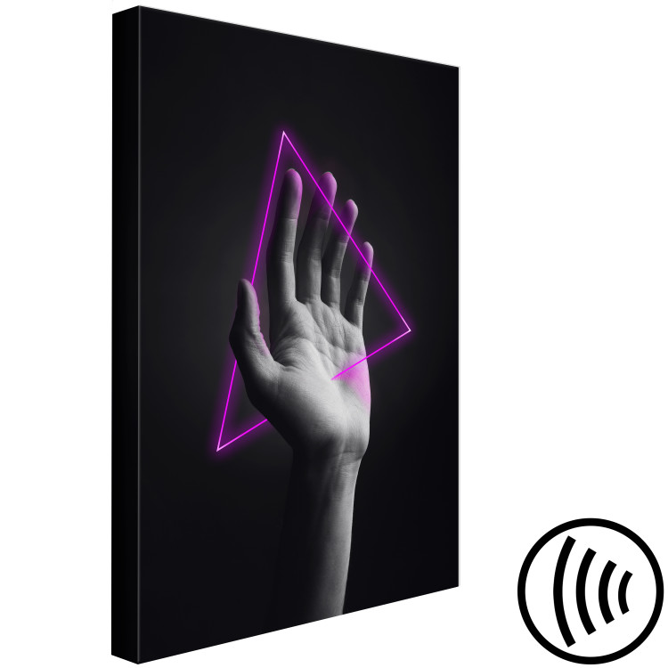 Canvas Triangle in hand - neon figure in the hand on black background 125083 additionalImage 6