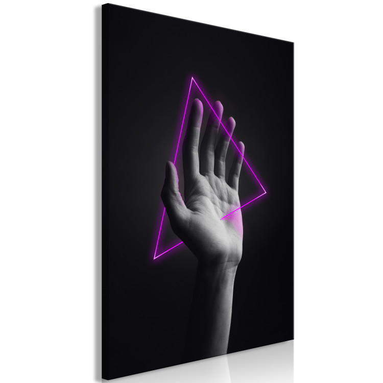 Canvas Triangle in hand - neon figure in the hand on black background 125083 additionalImage 2