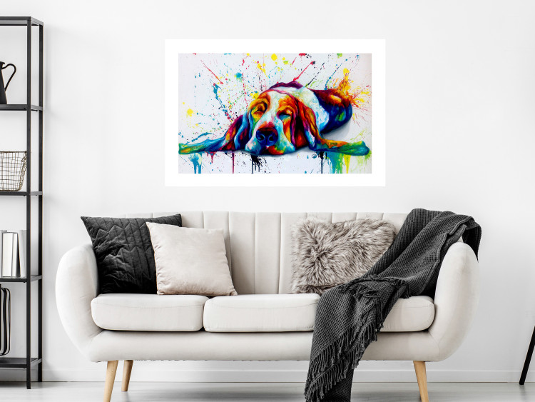 Poster Sleeping Dog - colorful animal on a white background in an abstract style 126983 additionalImage 3