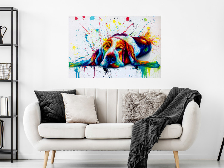 Poster Sleeping Dog - colorful animal on a white background in an abstract style 126983 additionalImage 2