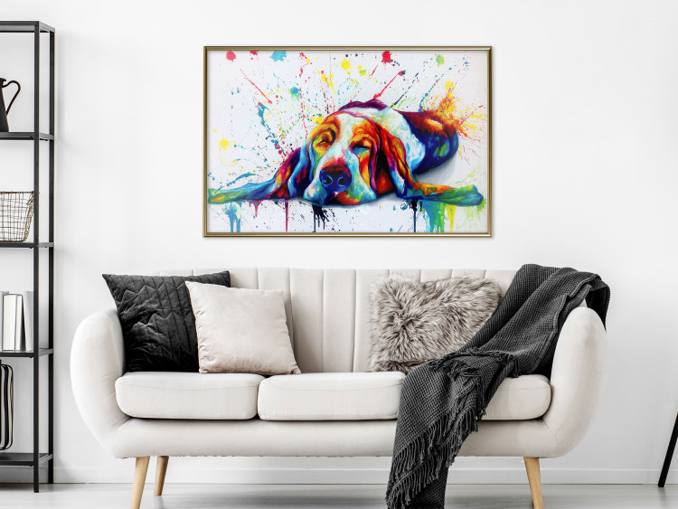 Poster Sleeping Dog - colorful animal on a white background in an abstract style 126983 additionalImage 5