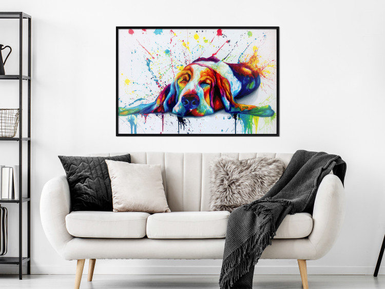 Poster Sleeping Dog - colorful animal on a white background in an abstract style 126983 additionalImage 4