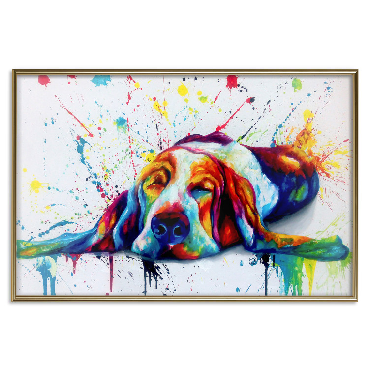 Poster Sleeping Dog - colorful animal on a white background in an abstract style 126983 additionalImage 17