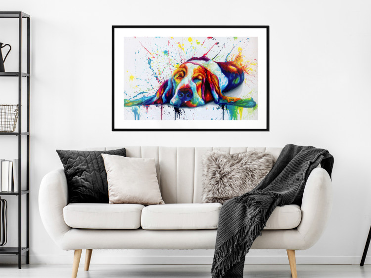Poster Sleeping Dog - colorful animal on a white background in an abstract style 126983 additionalImage 18