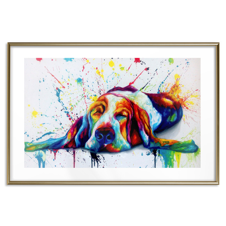 Poster Sleeping Dog - colorful animal on a white background in an abstract style 126983 additionalImage 14