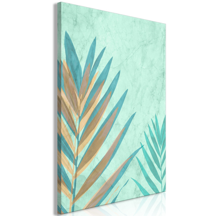 Canvas Print Colourful palm leaf - exotic plant motif on a green background 127583 additionalImage 2