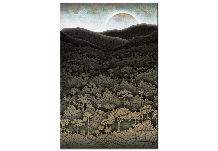 Canvas Print Forest, mountains and sun - a cartoon landscape in dark tones 127983