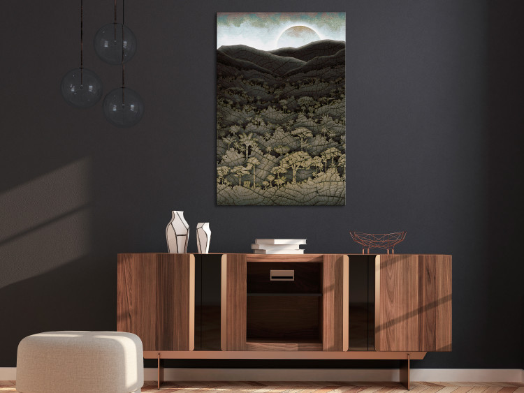 Canvas Print Forest, mountains and sun - a cartoon landscape in dark tones 127983 additionalImage 3