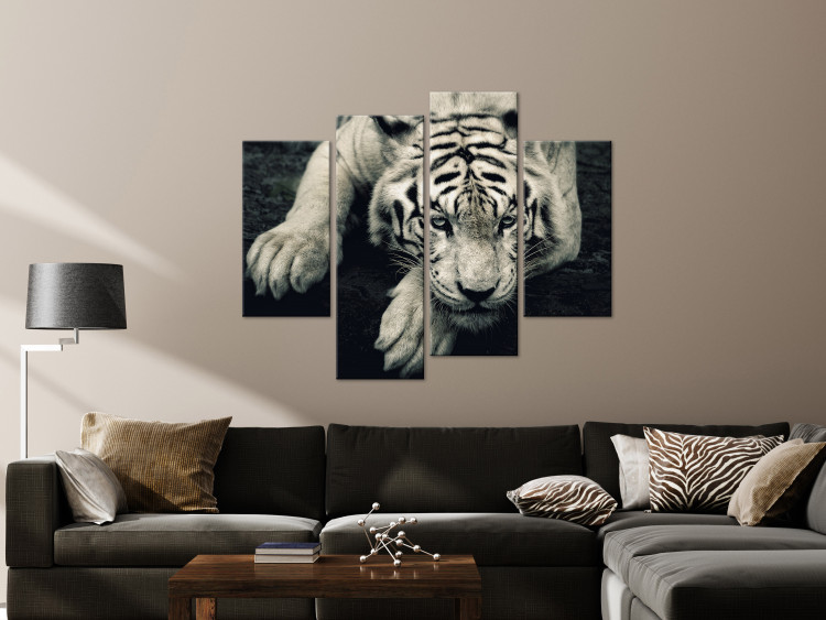 Canvas Art Print Calm tiger - a four-piece composition with a lying tiger 128783 additionalImage 3