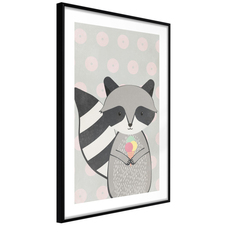 Wall Poster Ice Cream Hungry Raccoon - funny gray animal with ice cream on polka dot background 129583 additionalImage 8
