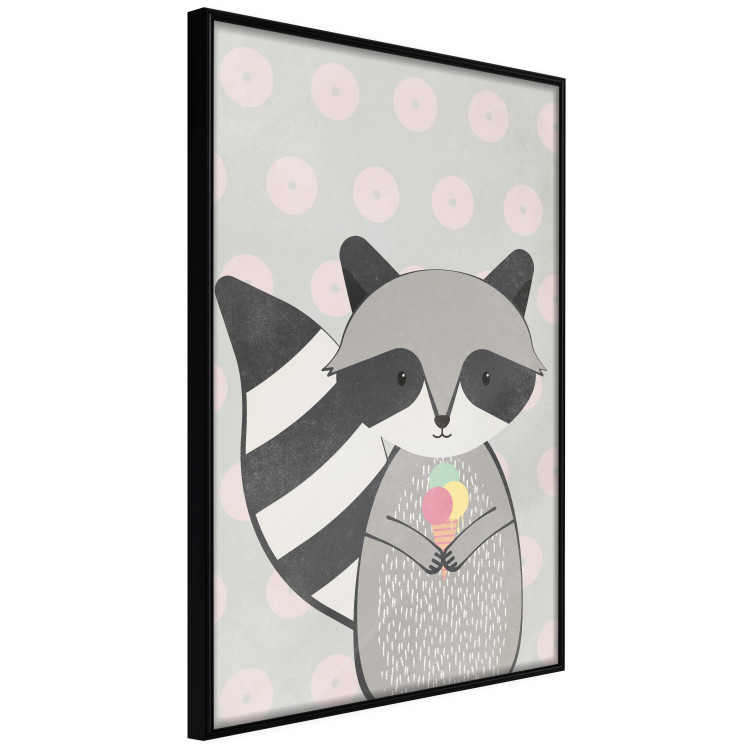 Wall Poster Ice Cream Hungry Raccoon - funny gray animal with ice cream on polka dot background 129583 additionalImage 13