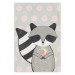 Wall Poster Ice Cream Hungry Raccoon - funny gray animal with ice cream on polka dot background 129583