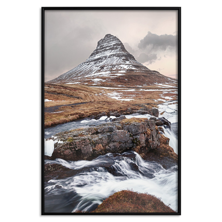 Poster Kirkjufell - winter landscape of a mountain and a stream against the sky 130383 additionalImage 19