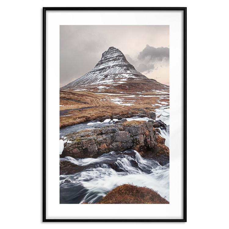 Poster Kirkjufell - winter landscape of a mountain and a stream against the sky 130383 additionalImage 16