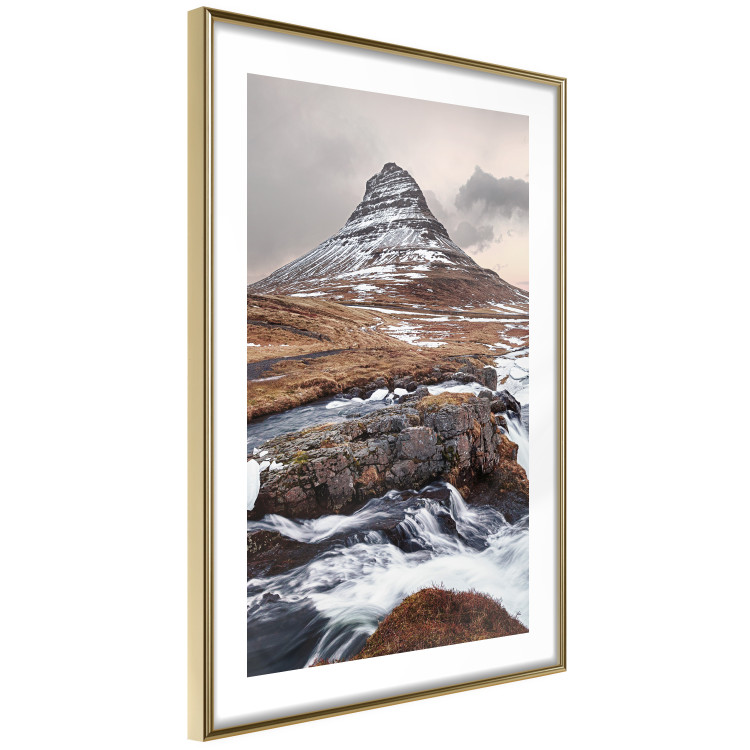 Poster Kirkjufell - winter landscape of a mountain and a stream against the sky 130383 additionalImage 7