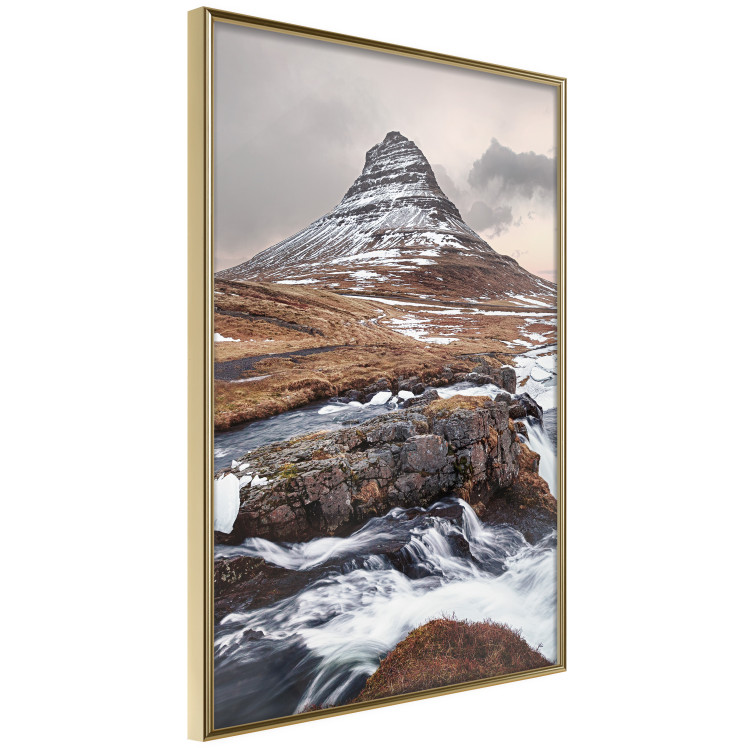 Poster Kirkjufell - winter landscape of a mountain and a stream against the sky 130383 additionalImage 12