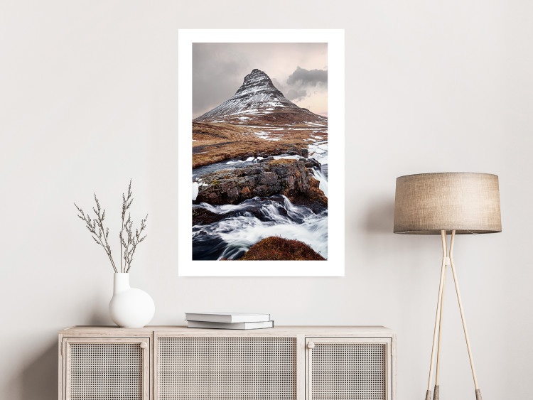 Poster Kirkjufell - winter landscape of a mountain and a stream against the sky 130383 additionalImage 3