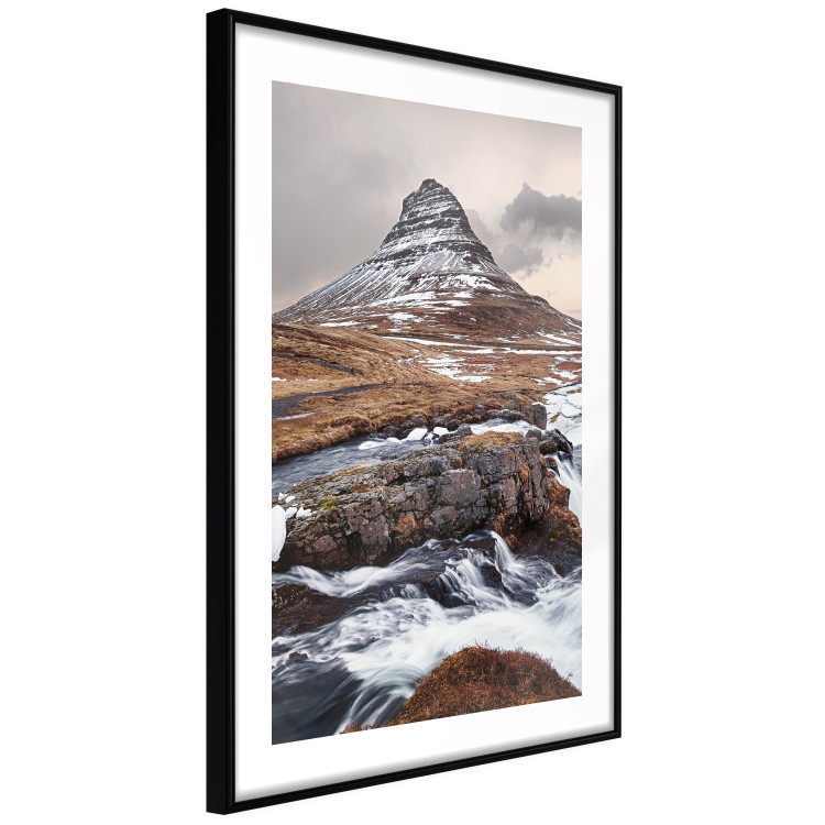 Poster Kirkjufell - winter landscape of a mountain and a stream against the sky 130383 additionalImage 6